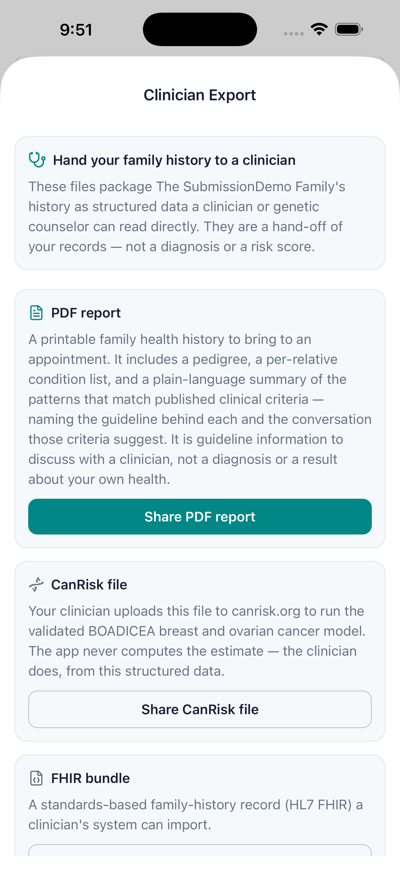 Relative Health clinician export document